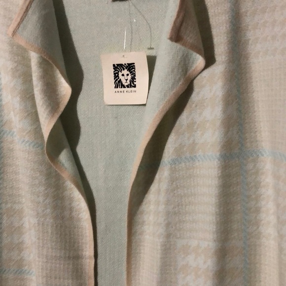 Anne Klein Ivory/Mint Green Long Cardigan Sweater - Picture 2 of 5